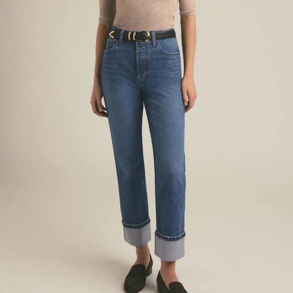 NWT FAVORITE DAUGHTER Valentina Cuffed Super High Rise Straight Jean - Size 24